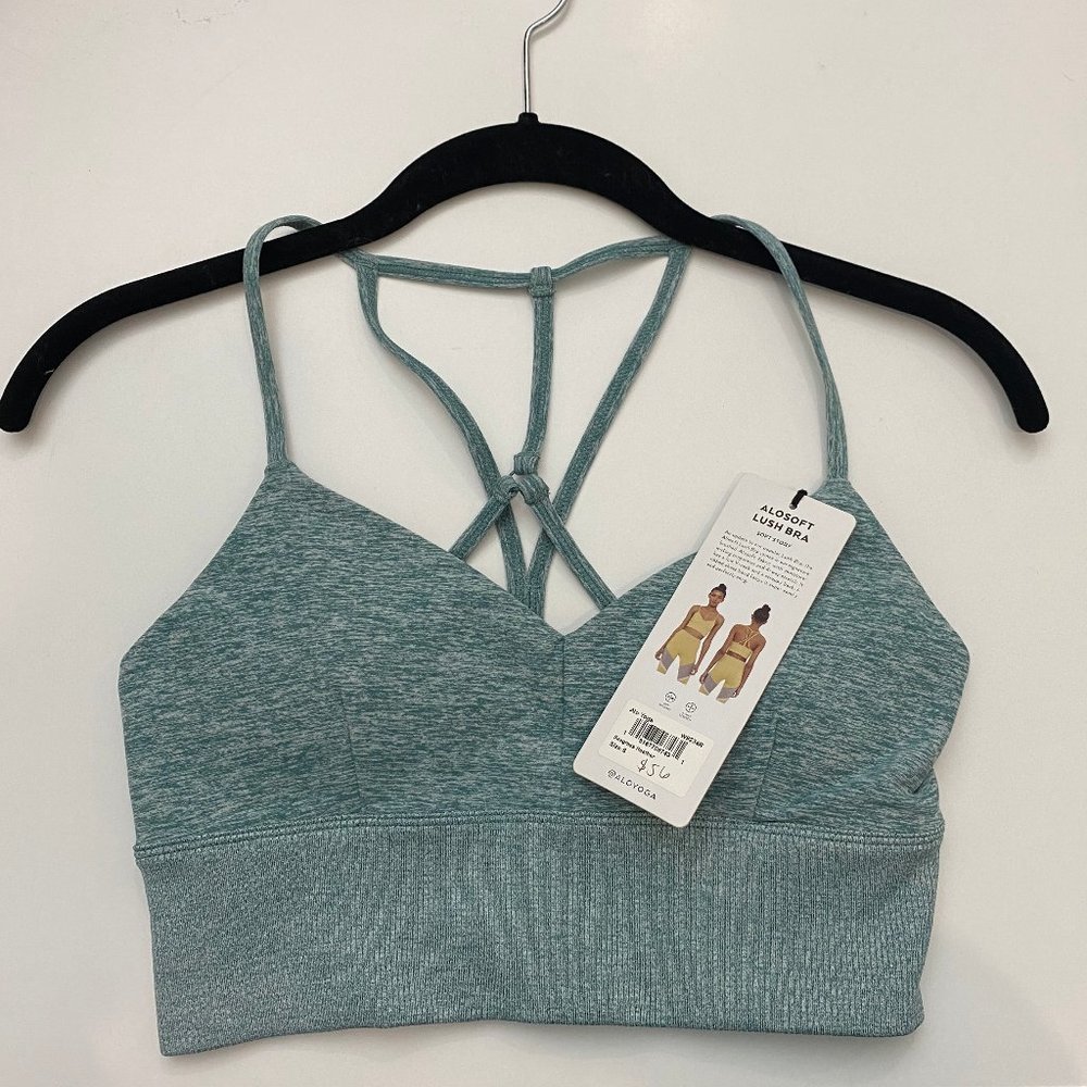NWT Alo Alosoft Lush Bra in S, Seagrass Heather